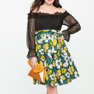 Eloquii Studio Printed Tie Midi Skirt